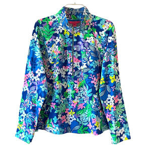 NWOT LILLY PULITZER Melena Size XL Borealis Blue Social Sunset Popover Zip Top